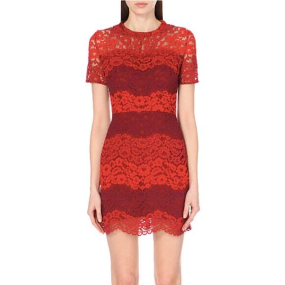 Sandro Rodney Red Colorblock Striped Lace Dress - Picture 1 of 9